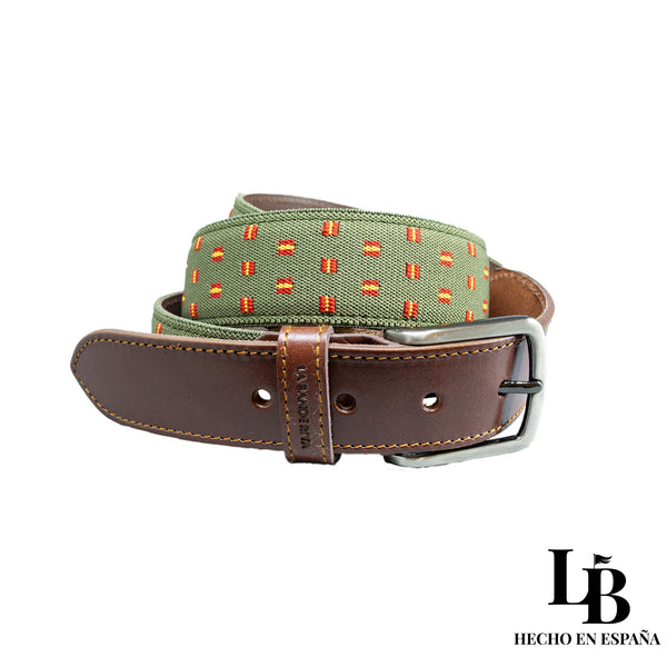 Cinturón Verde con Banderas de España - Estilo y Tradición