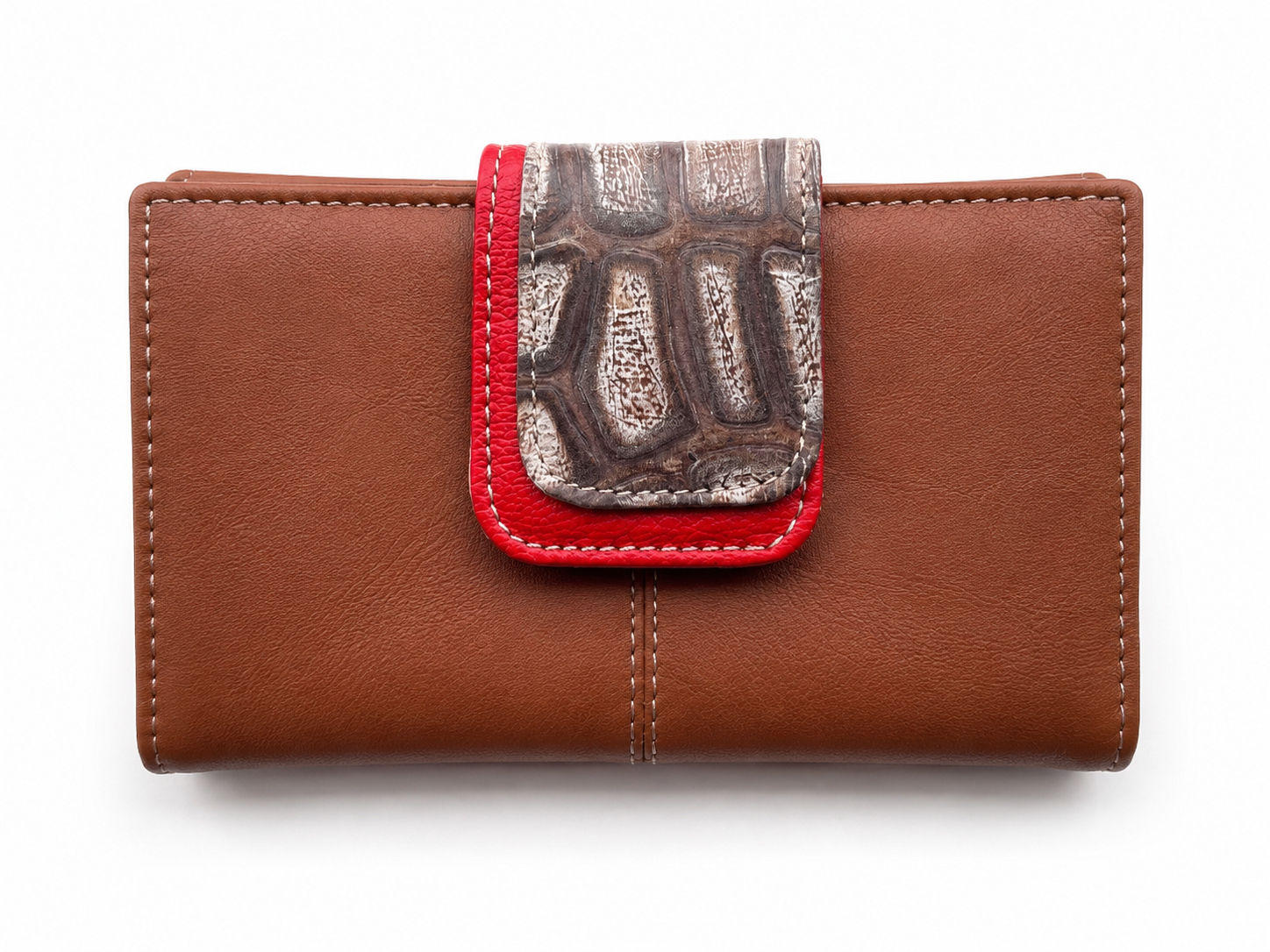 Cartera billetera mujer piel marron rojo