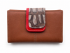 Cartera billetera mujer piel marron rojo