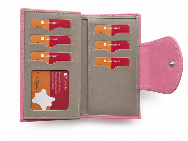 Cartera billetera mujer piel rosa