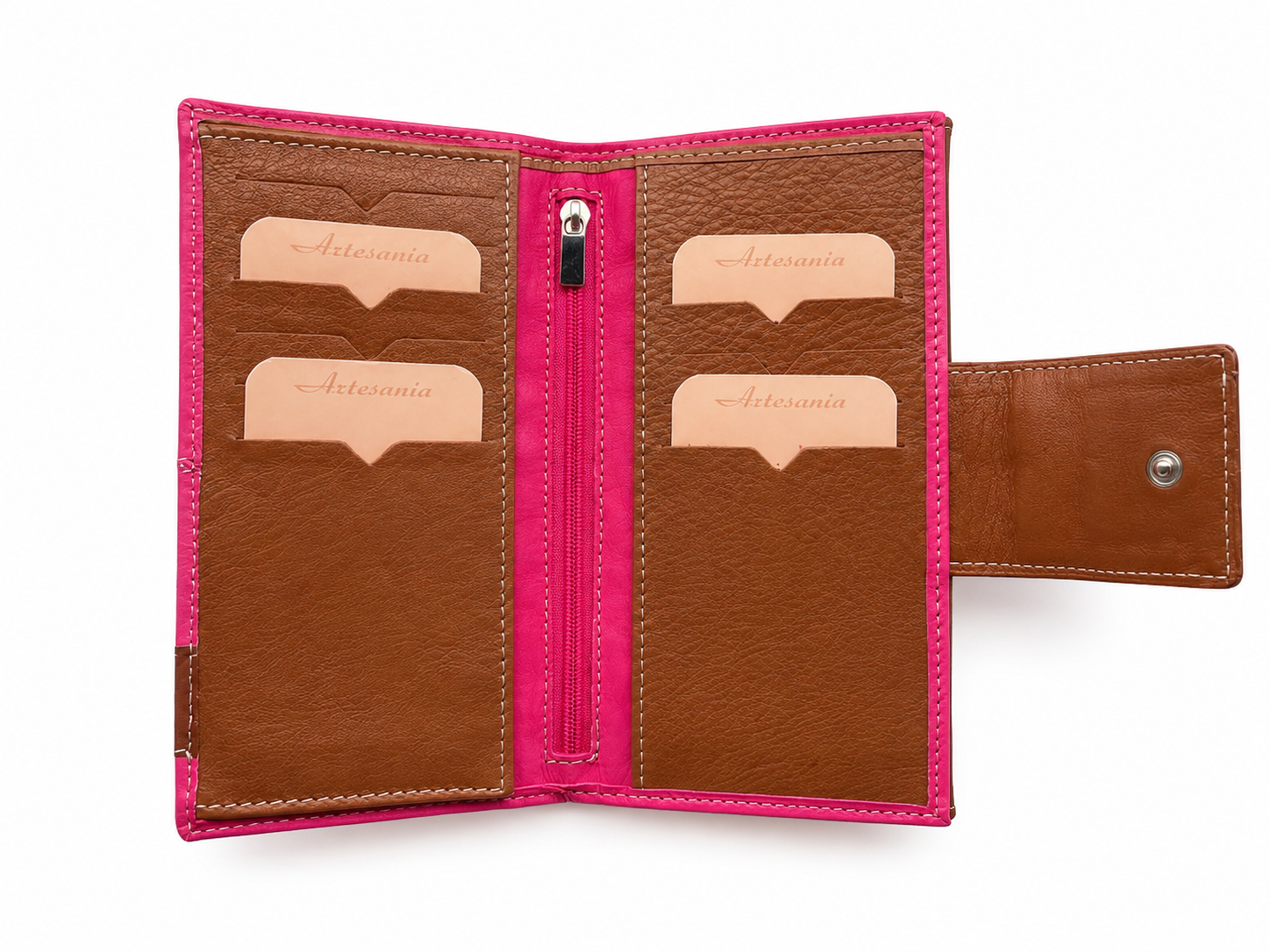 Cartera billetera mujer piel rosa fuerte