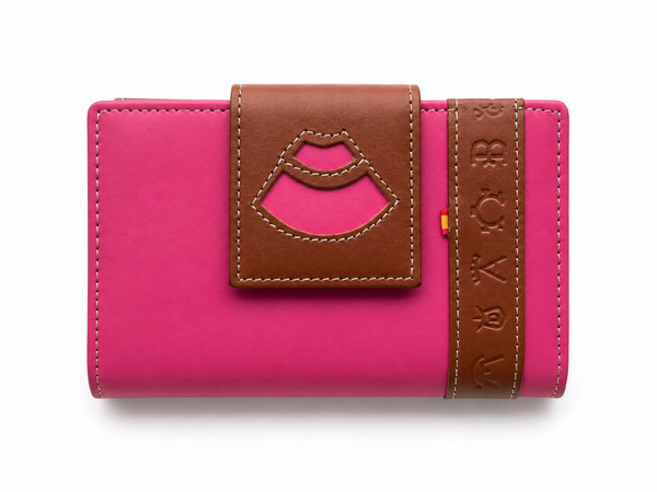 Cartera billetera mujer piel rosa fuerte 