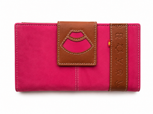 Cartera billetera mujer piel rosa fuerte
