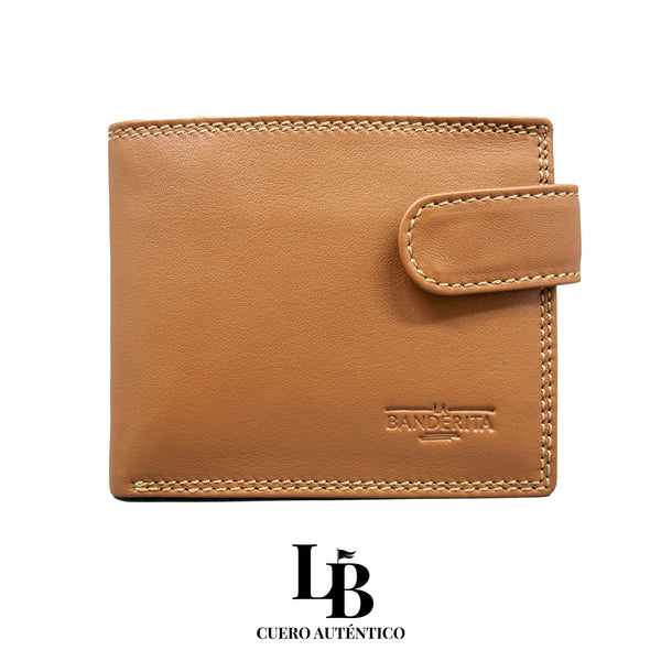Cartera hombre broche pespunte camel