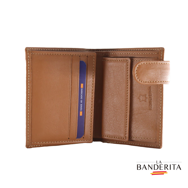 Cartera hombre camel españa mapa vertical broche