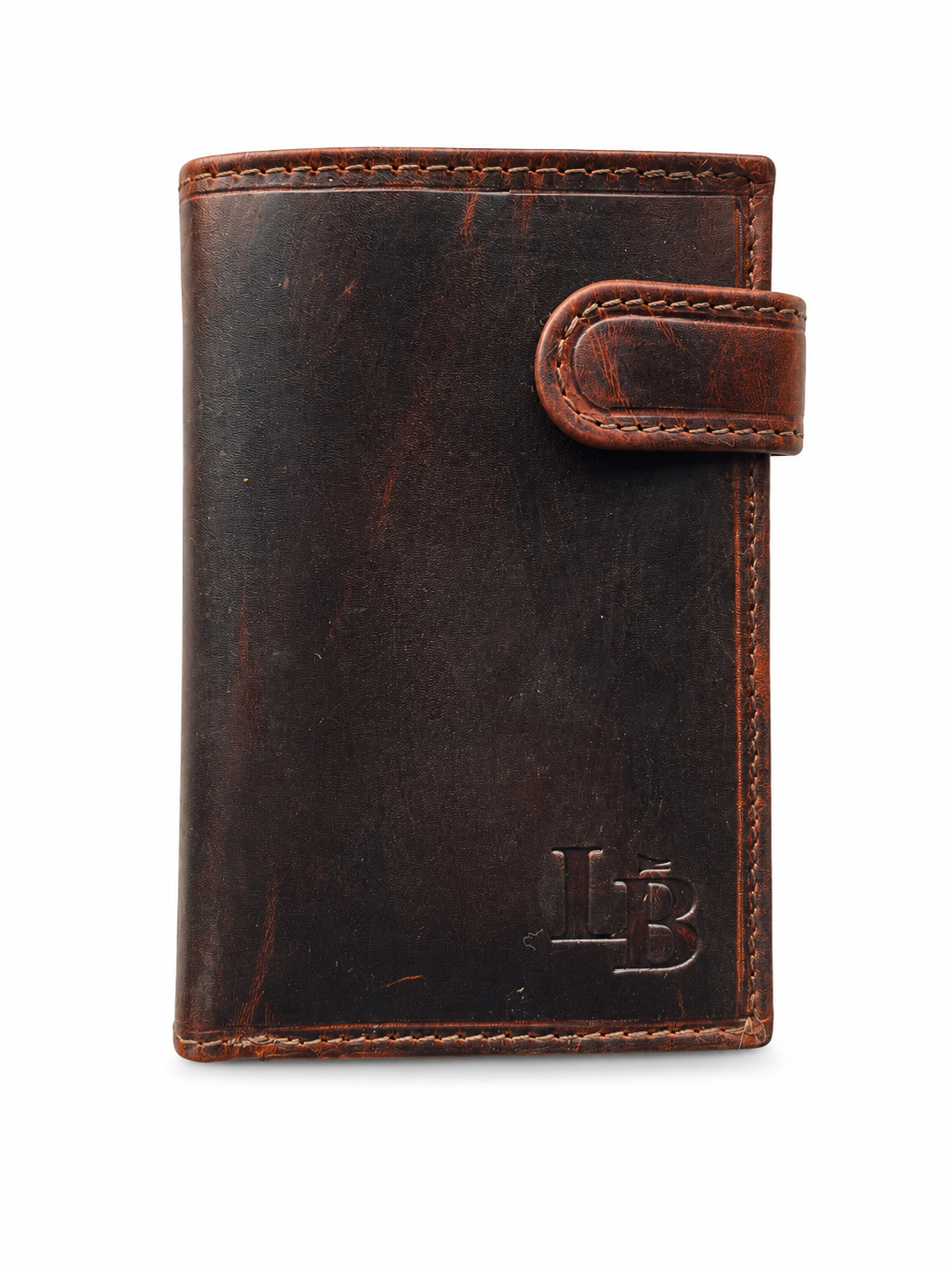 Cartera hombre marron oscura broche vertical