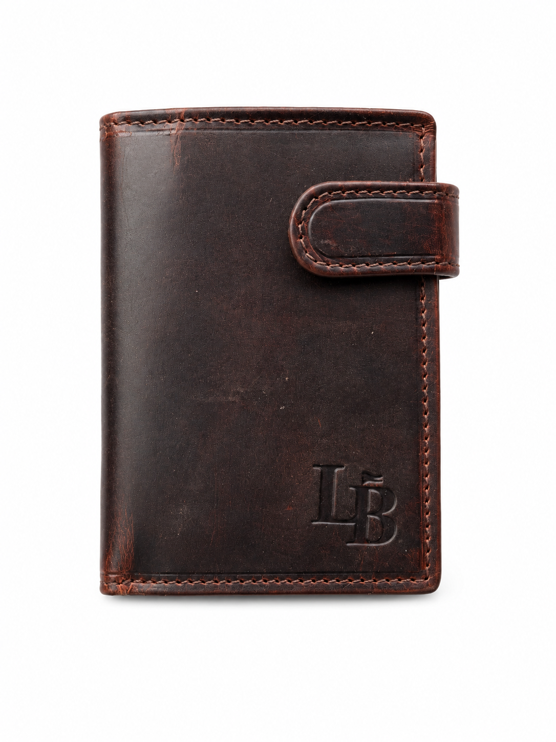 Cartera hombre marron oscura vertical con broche