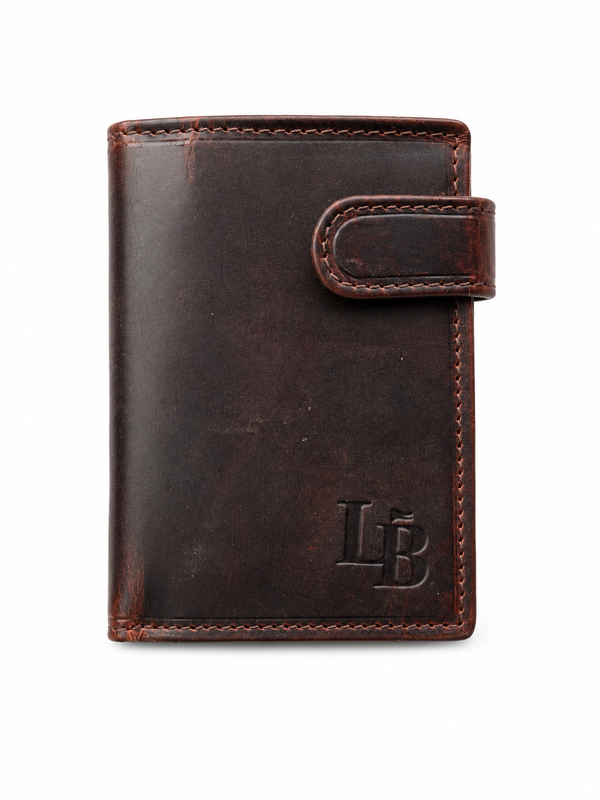 Cartera hombre marron oscura vertical con broche