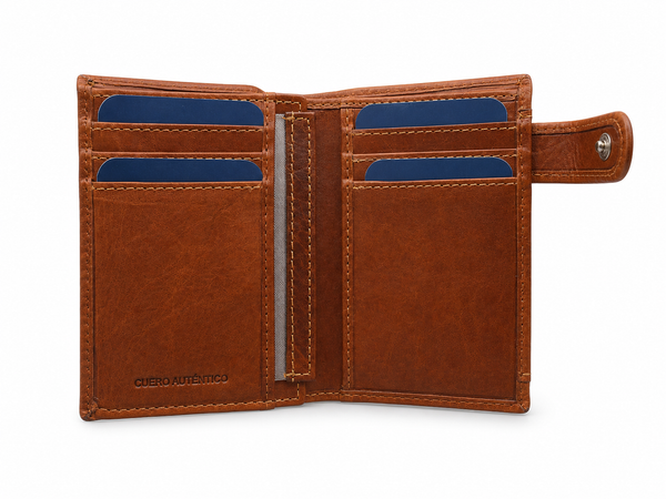 Cartera hombre marron vertical con broche