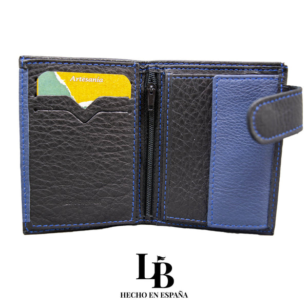 Cartera hombre piel azul y negro