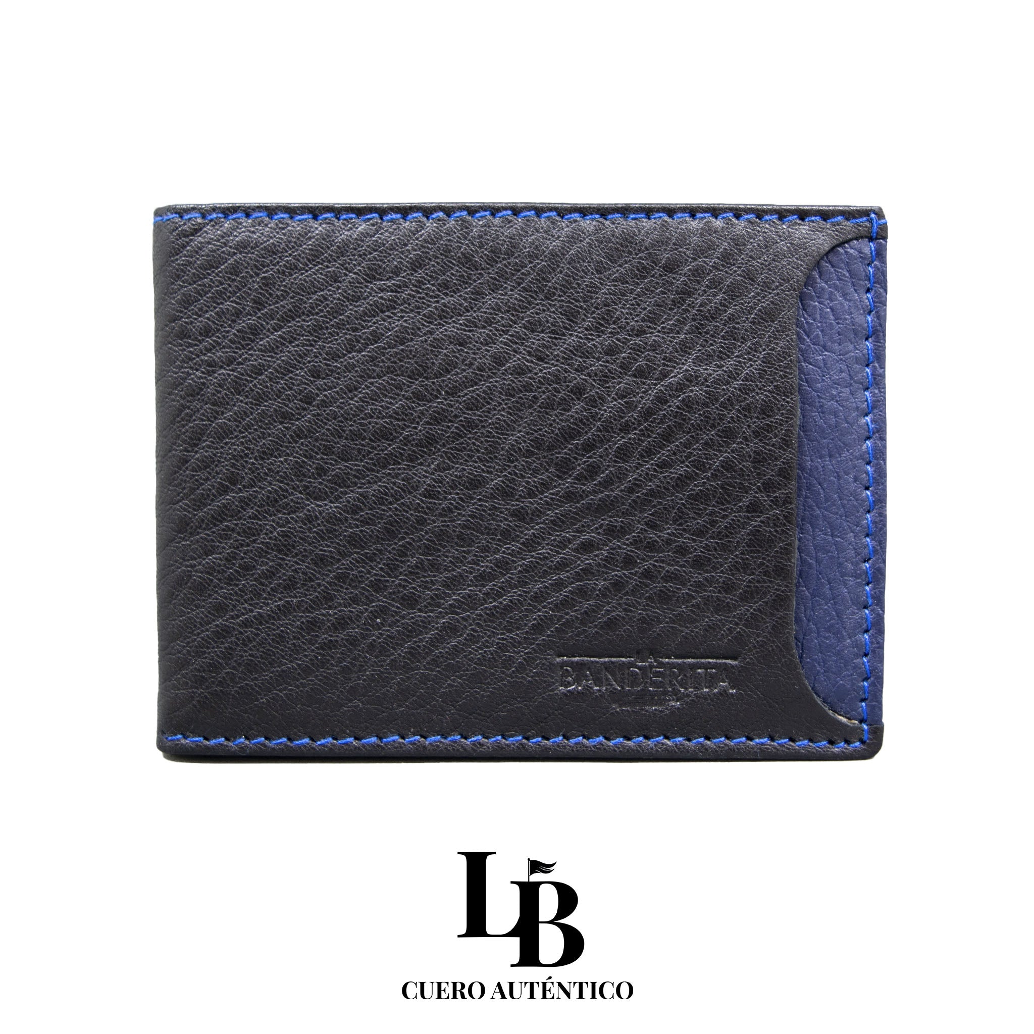 Cartera hombre piel azul y negro