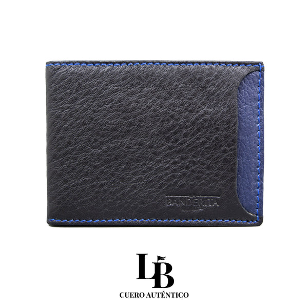 Cartera hombre piel azul y negro
