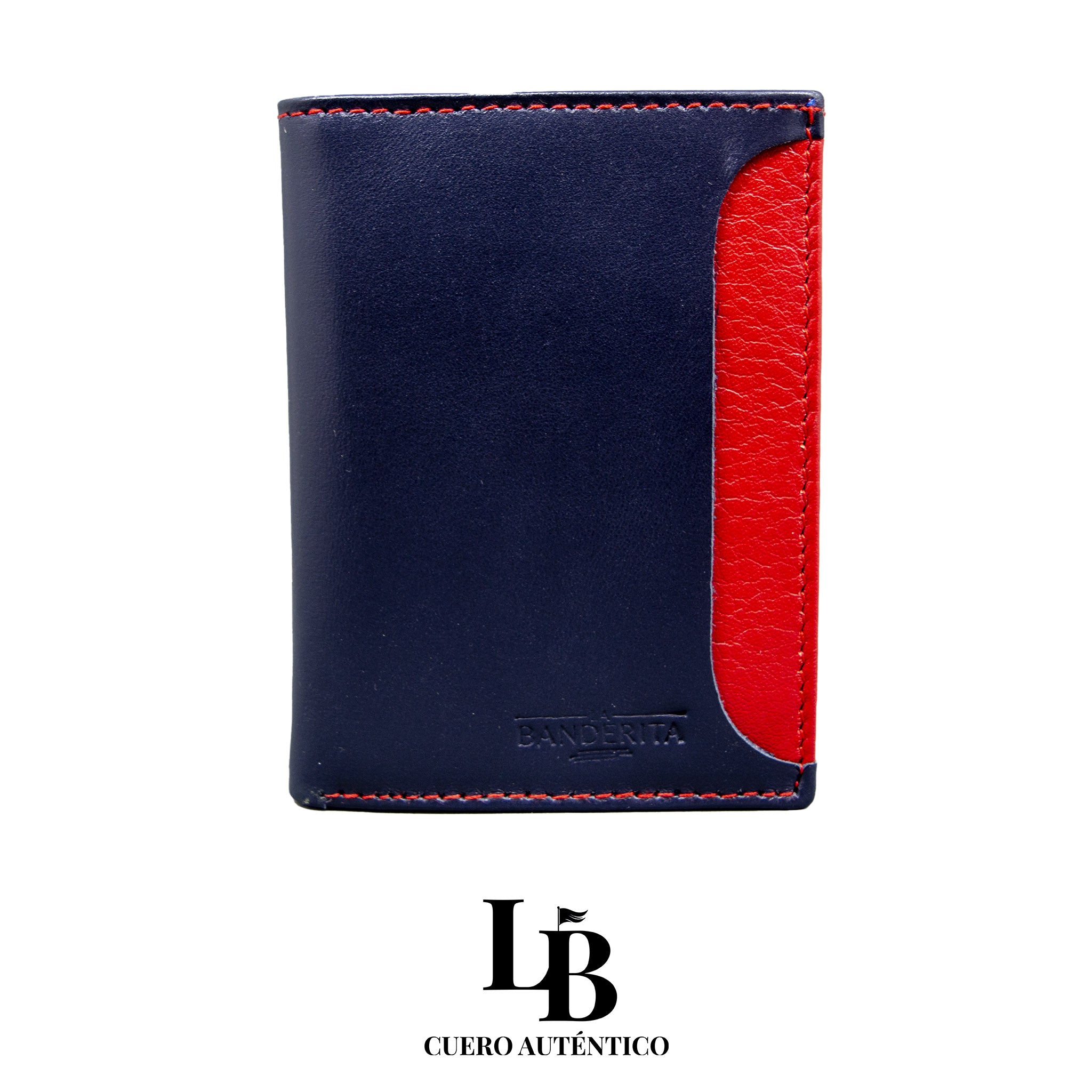 Cartera hombre piel azul y rojo