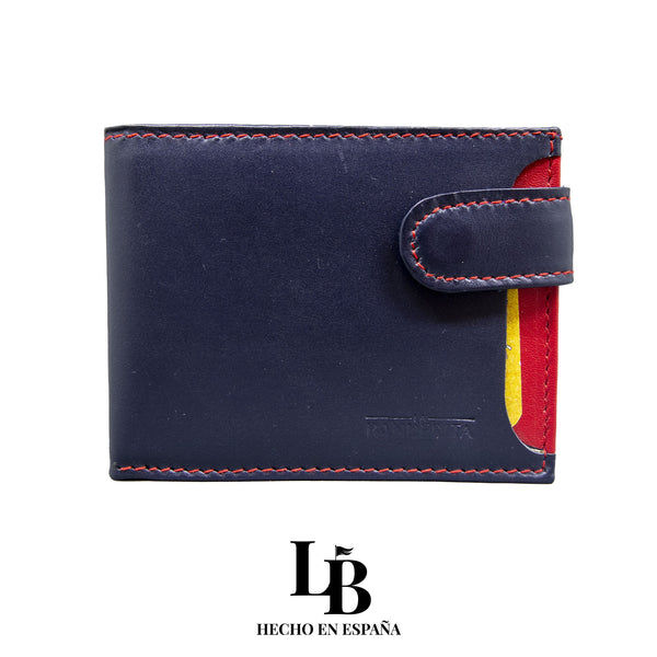 Cartera hombre piel azul y rojo