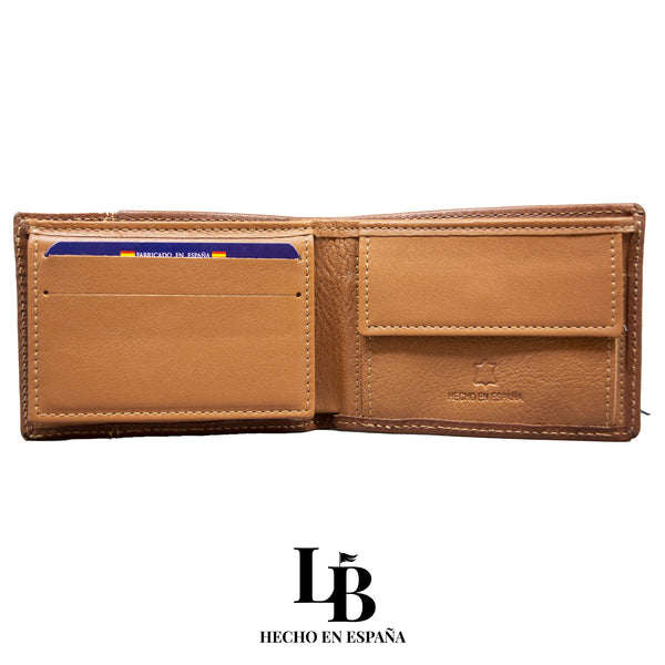 Cartera hombre piel camel pespunte