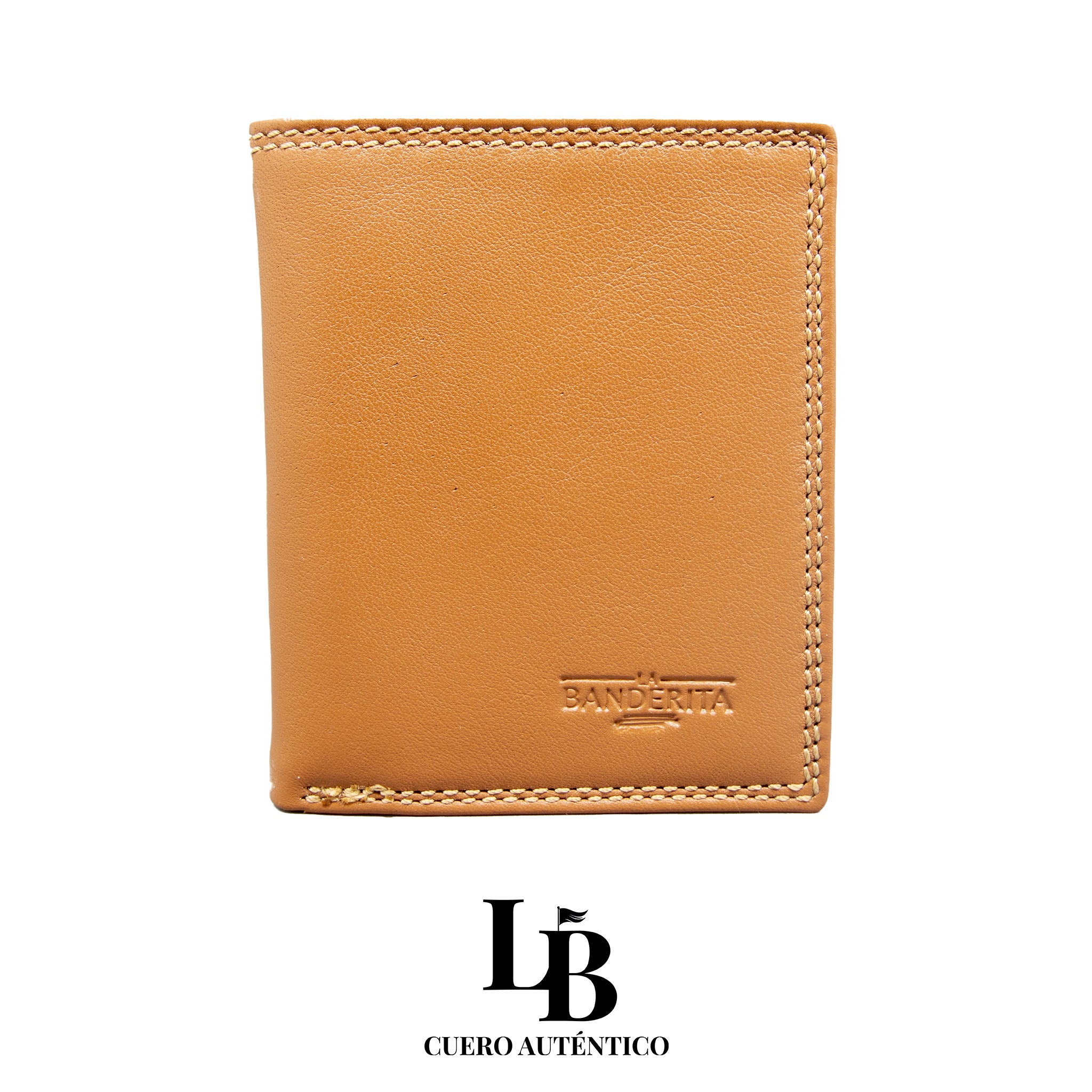 Cartera hombre piel camel pespunte