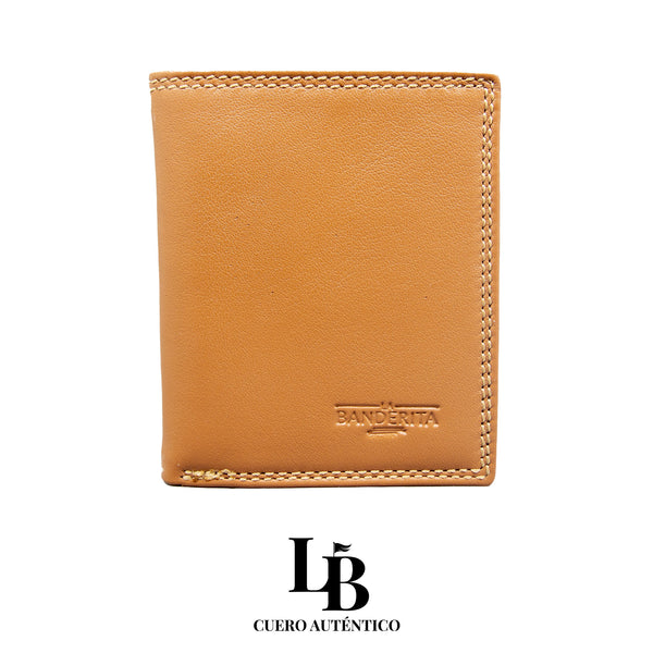 Cartera hombre piel camel pespunte