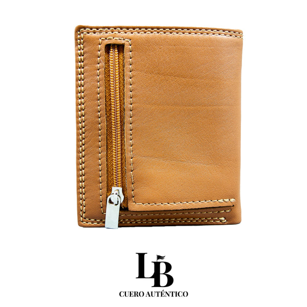 Cartera hombre piel camel pespunte