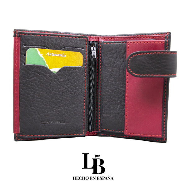 Cartera hombre piel negro y rojo
