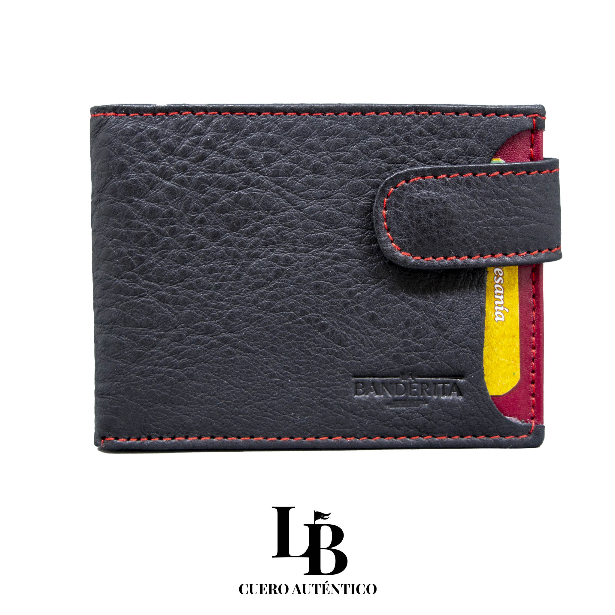 Cartera hombre piel negro y rojo broche