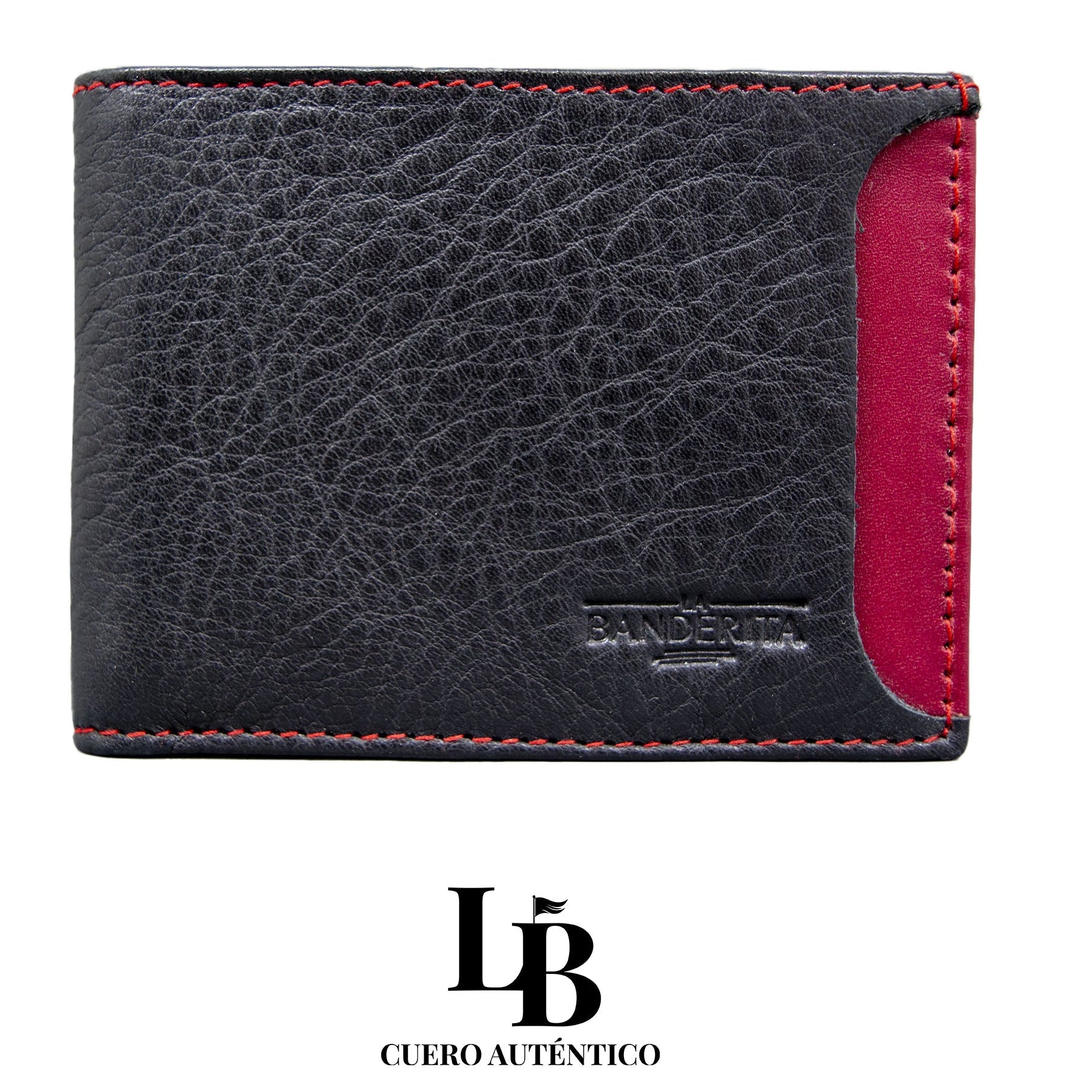 Cartera piel hombre negro y rojo
