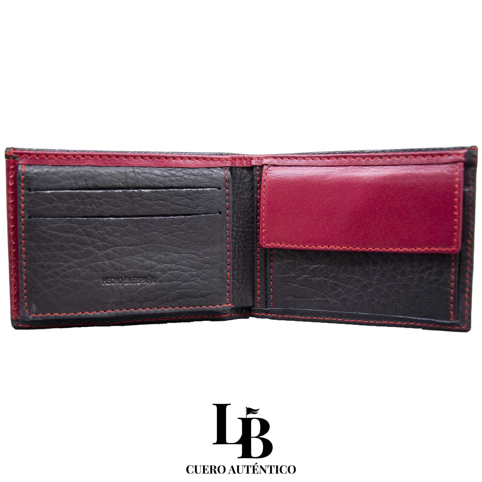 Cartera piel hombre negro y rojo