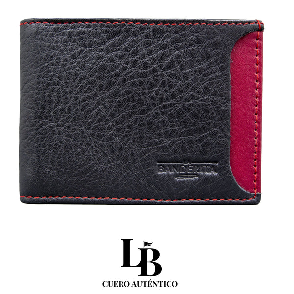 Cartera piel hombre negro y rojo
