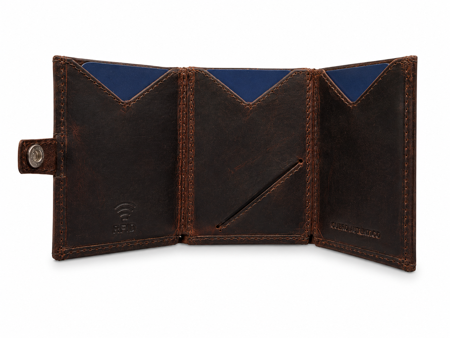 Cartera hombre marron oscura broche