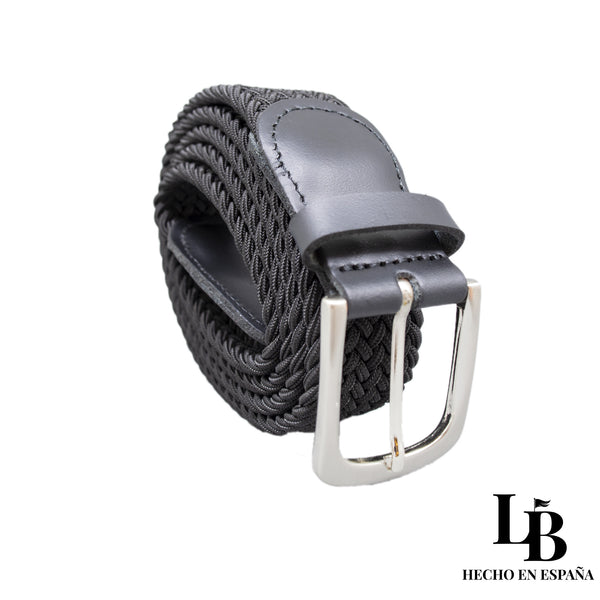 Cinturon trenzado negro piel