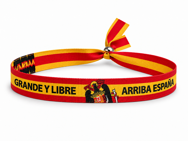 Pulsera «Grande y Libre • Arriba España» | Tela con Bandera de España y Cierre de Lazo