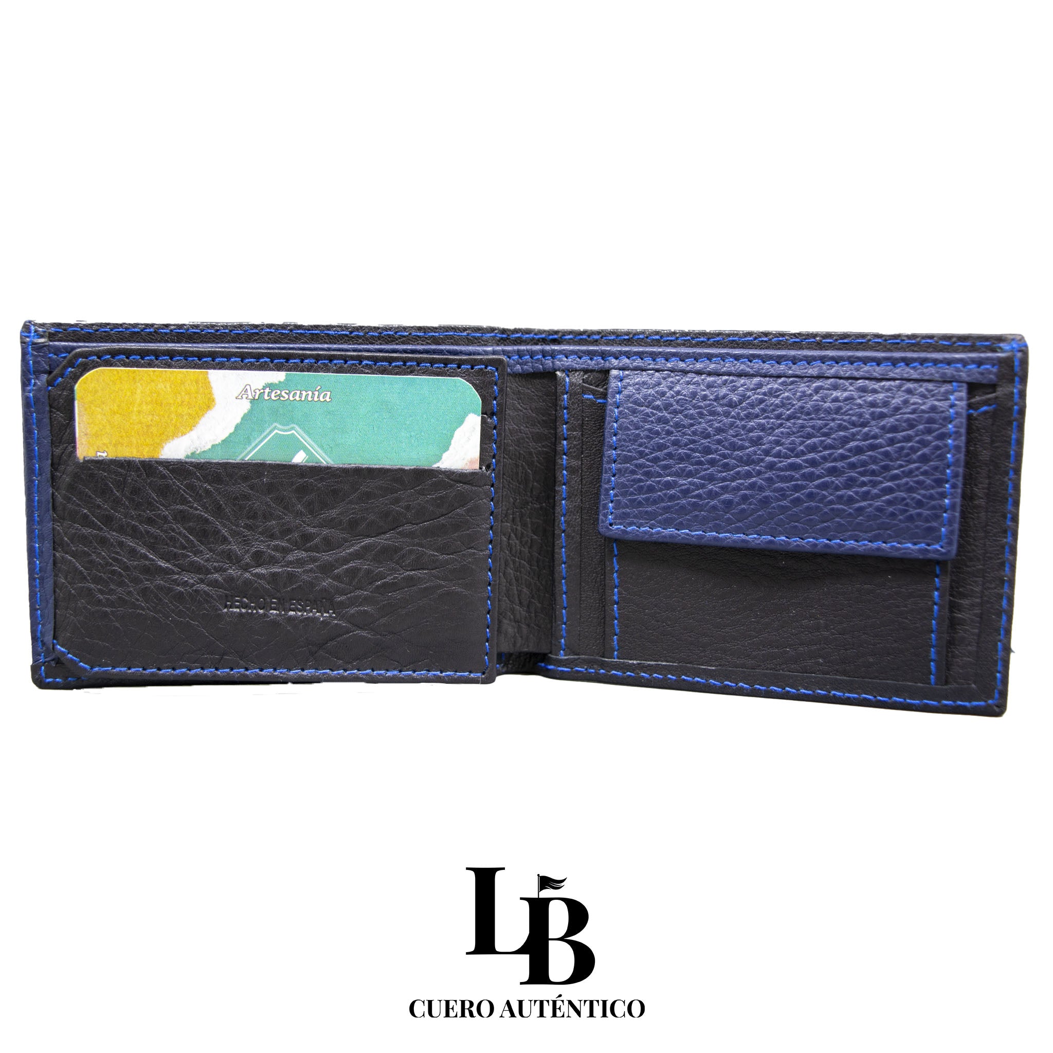 Cartera Azul de Piel con Acabado Clásico | Fabricada en España
