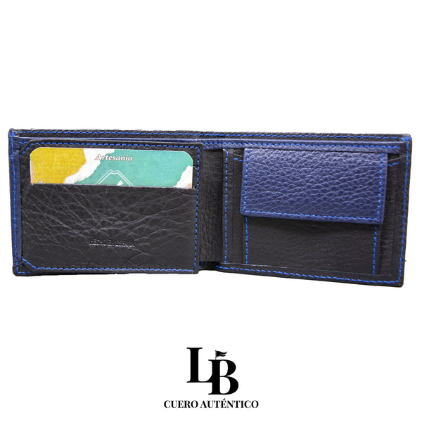 Cartera Azul de Piel con Acabado Clásico | Fabricada en España