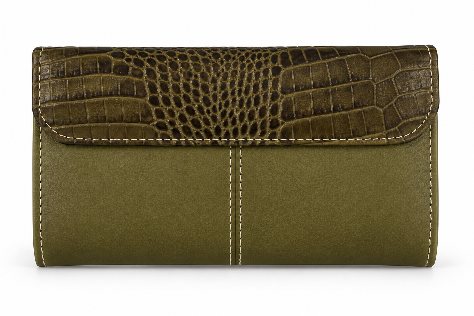 Cartera de Mujer Verde Oliva 16 × 10 cm con Estampado Cocodrilo