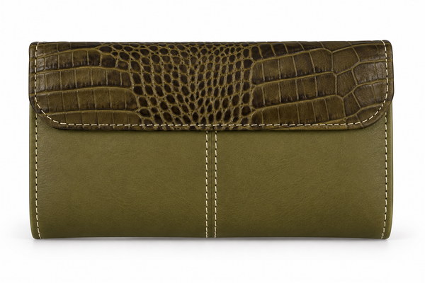 Cartera de Mujer Verde Oliva 16 × 10 cm con Estampado Cocodrilo