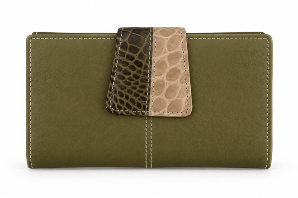 Cartera de Mujer Verde Oliva 16 × 10 cm con Estampado Cocodrilo