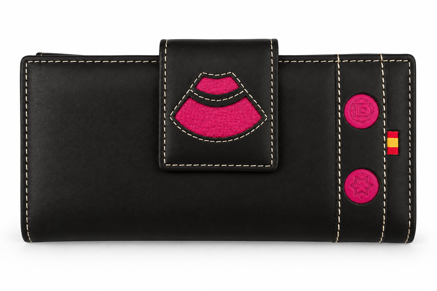 Cartera de Mujer Marrón con Detalles Fucsia 18 × 9 cm