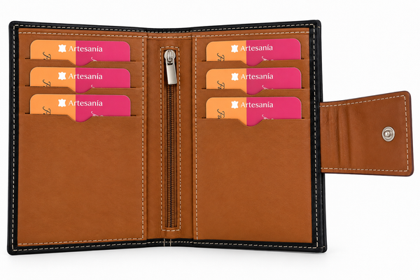 cartera mujer marron y fucsia