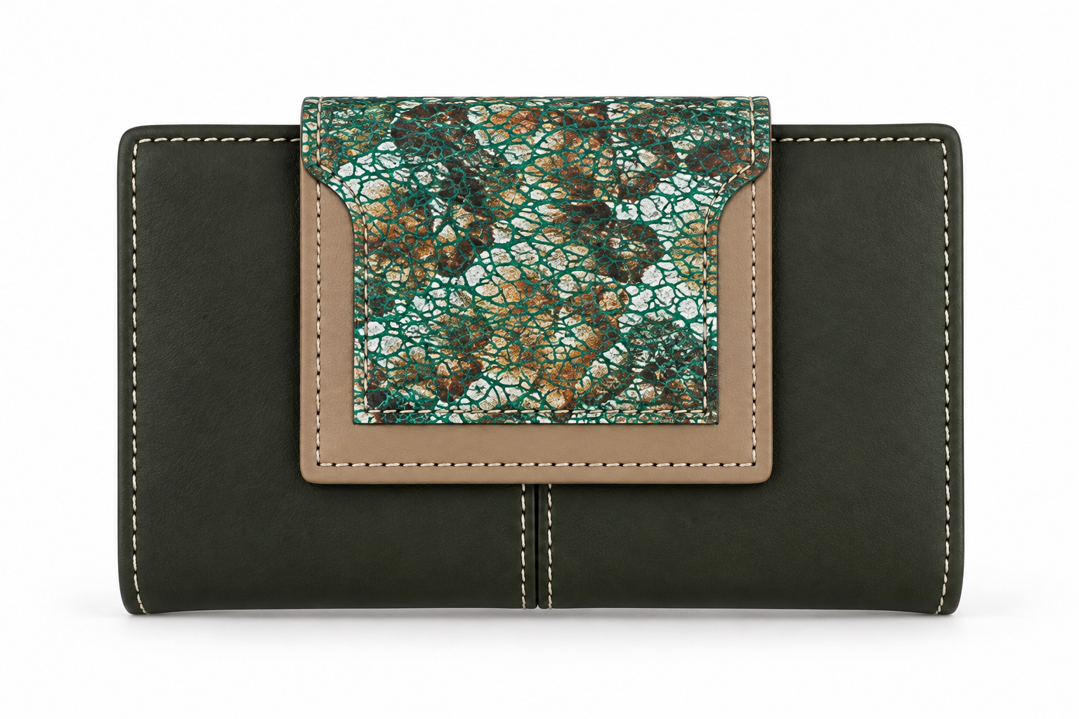 Cartera de Mujer Verde Oliva con Toque Serpiente