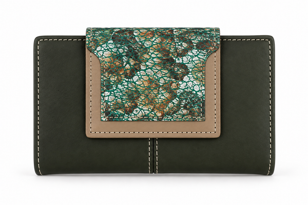 Cartera de Mujer Verde Oliva con Toque Serpiente