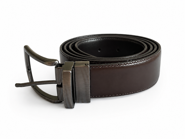 Cinturón Reversible de Cuero Marrón Oscuro y Negro | La Banderita