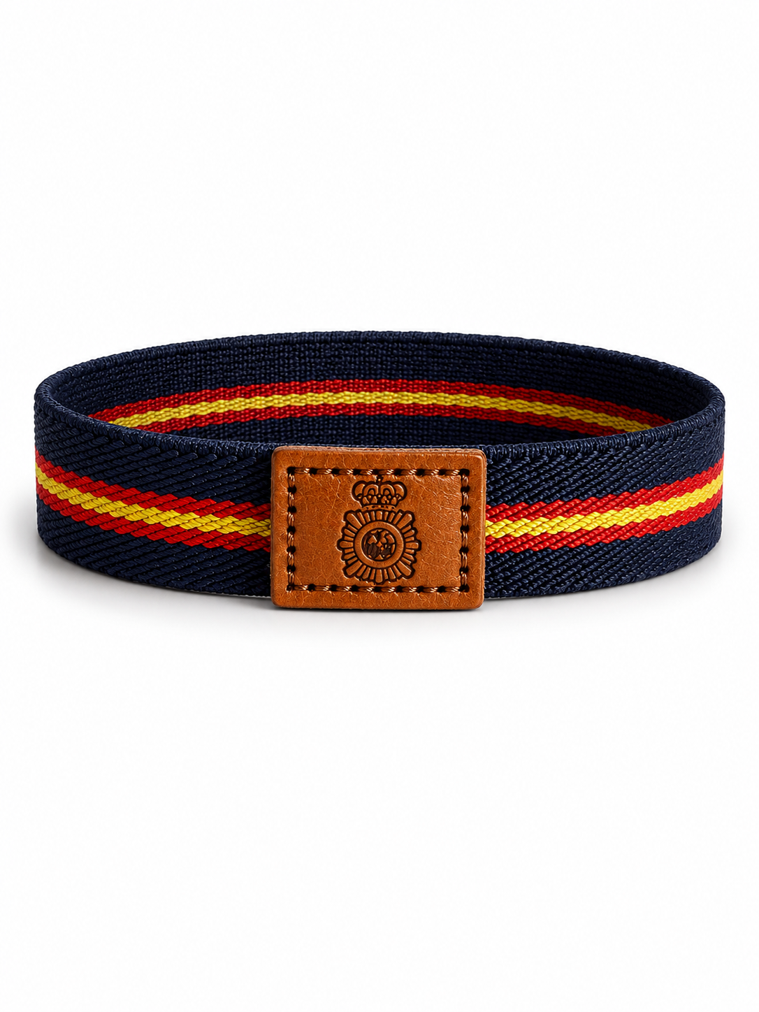 Pulsera Policía Nacional | Goma Elástica con Parche de Piel y Escudo Grabado