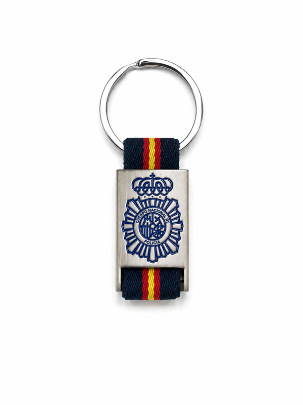 Llavero Policía Nacional Azul Metal Grabado Láser