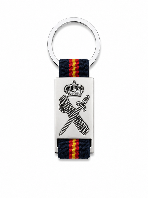 Llavero Metálico Guardia Civil Grabado Láser con Banda de Tela