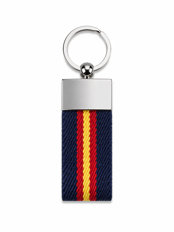 Llavero Tela con Placa Metálica y Franja Bandera de España