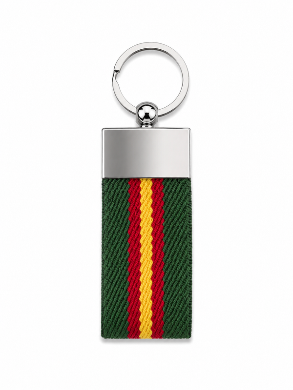 Llavero Tela con Placa Metálica y Franja Bandera de España