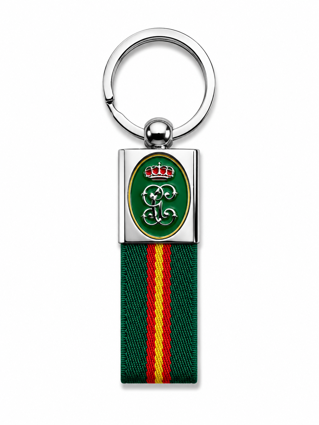 Llavero Guardia Civil — Enganche Metálico con Lona Verde y Bandera de España