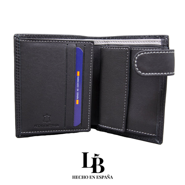 Cartera Piel Negra y Gris | Fabricada en España