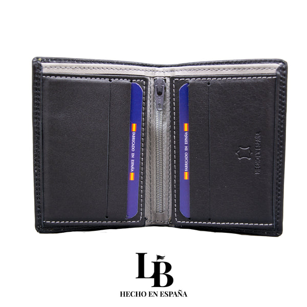 Cartera Cuero Piel Negra Gris | Hecha en España