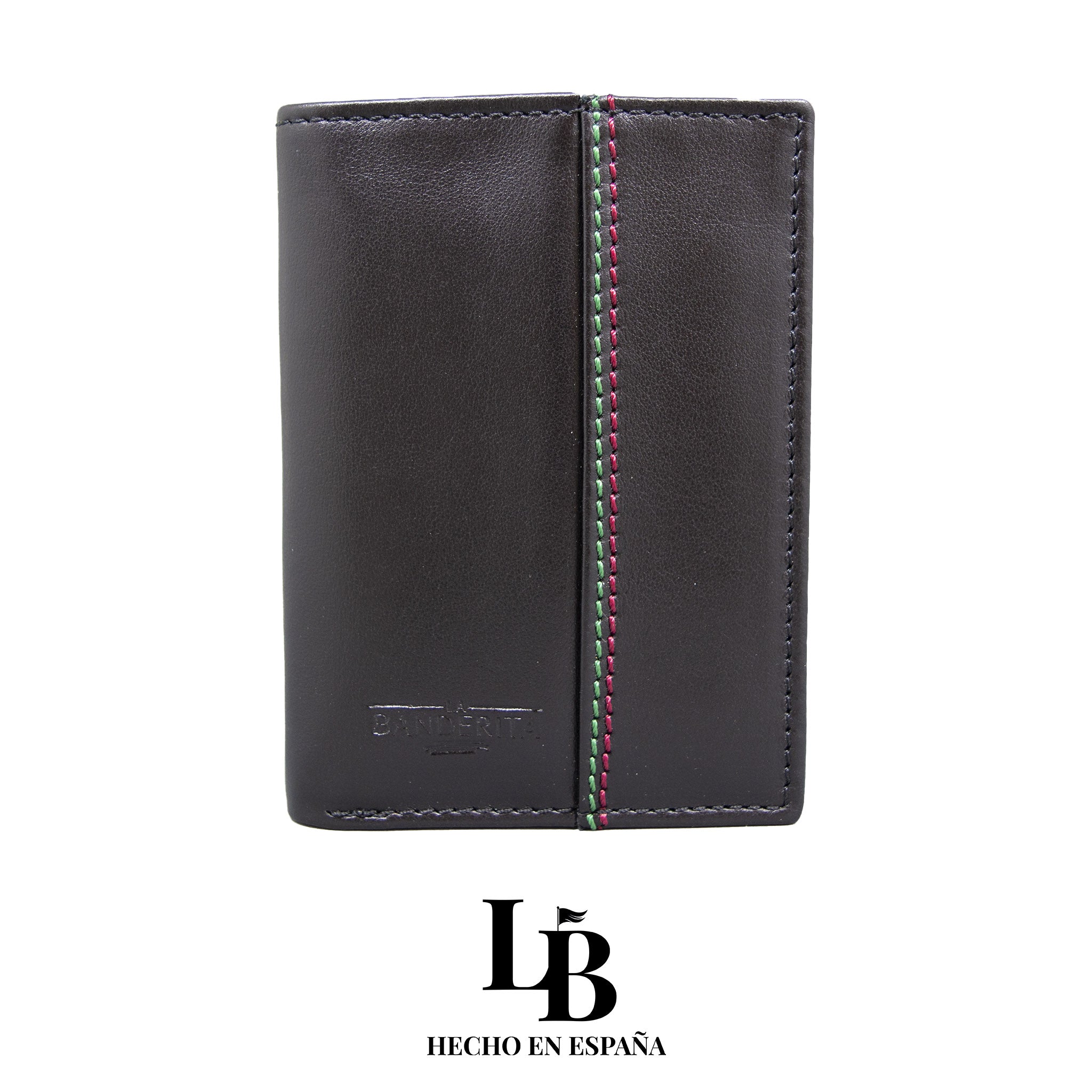 Cartera Negra con Pespunte Verde y Rojo | Hecha en España