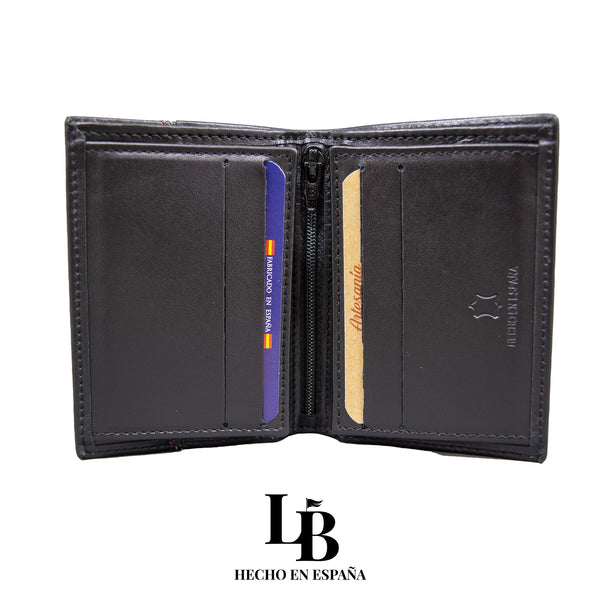 Cartera Negra con Pespunte Verde y Rojo | Hecha en España